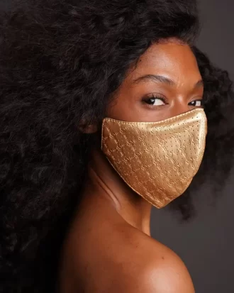MASCA DE FAȚĂ VEGANĂ DIN PIELE CU MODEL DE BANI DE AUR