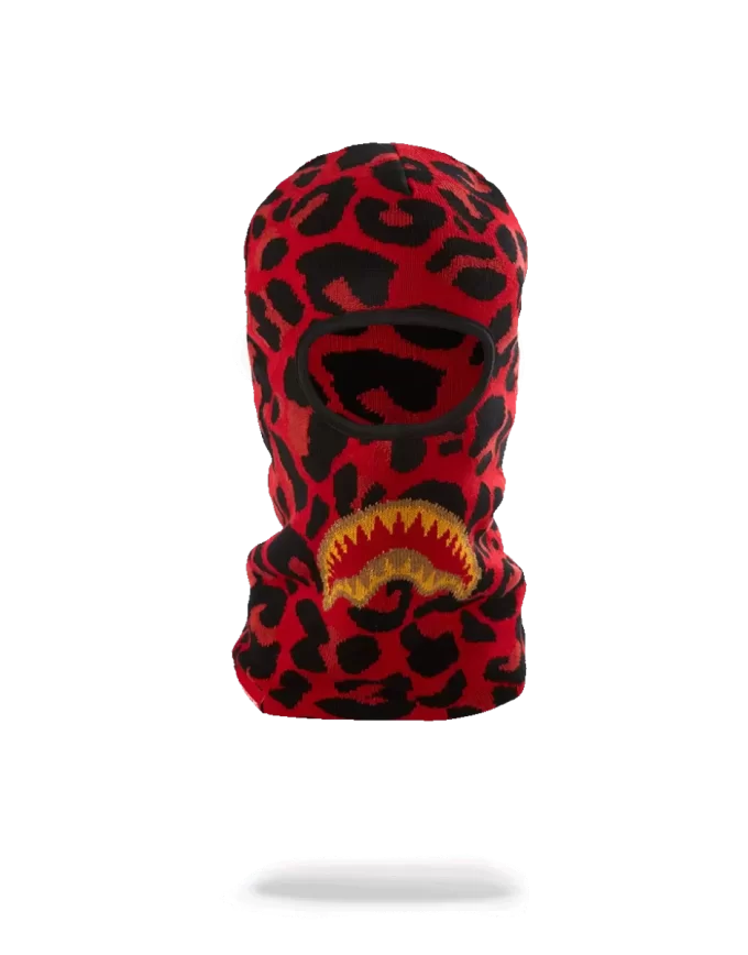MASCA DE SCHI CU GURĂ DE RECHIN CU ESTAMPĂ DE LEOPARD ROSIU