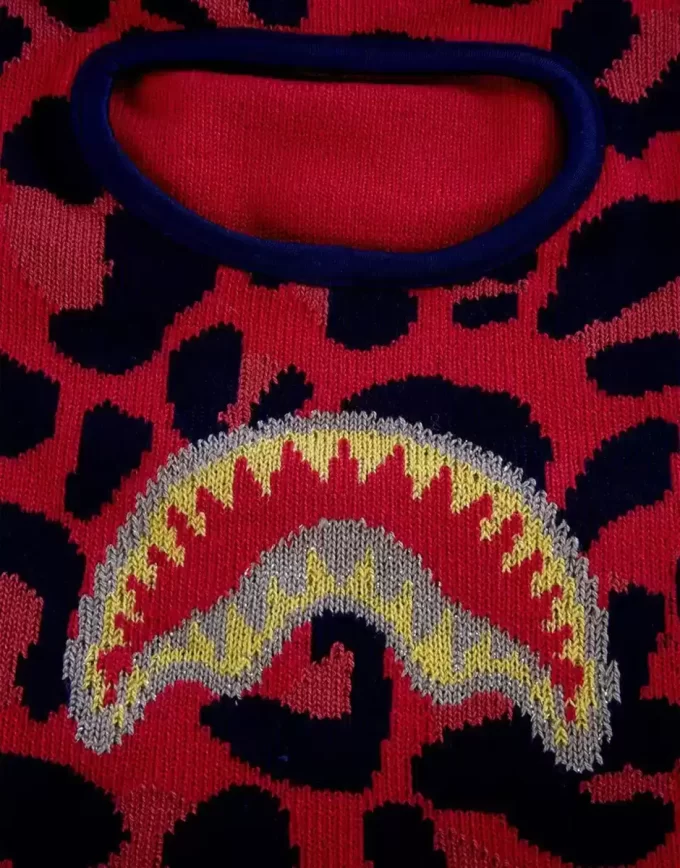 MASCA DE SCHI CU GURĂ DE RECHIN CU ESTAMPĂ DE LEOPARD ROSIU