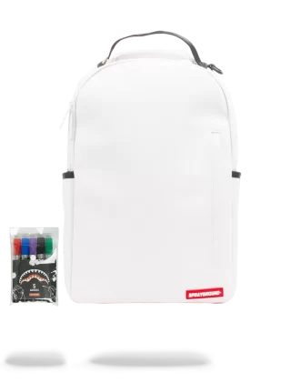 RUCSAC ALB SPRAYGROUND DIY (PIELE VEGANĂ ȘI CĂPTUȘEALĂ INTERIOARĂ PENTRU BANI) ȘI MARKETE INCLUSE