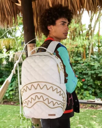 RUCSAC RIVIERA LE BLANC CU LANȚ DE AUR SHARK (DLXV)